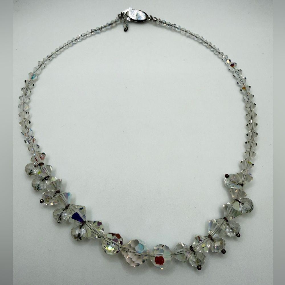 ~16" Revived! All Aurora Borealis Crystal necklace with silver tone metal clasp!